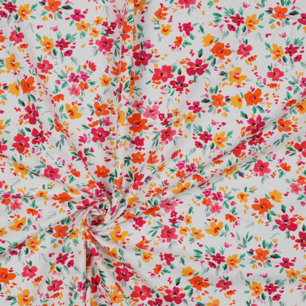Jersey, Baumwolljersey, kleine bunte Blumen auf Weiß – Bild 3