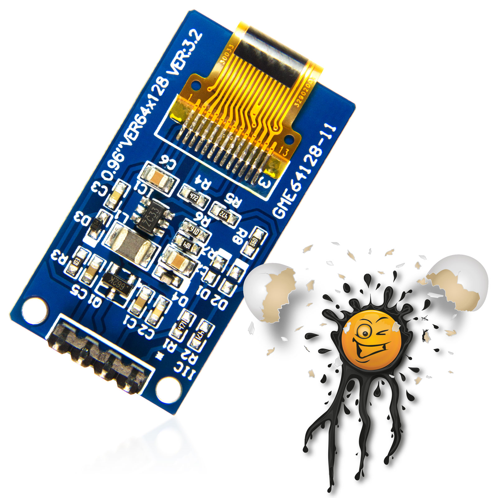 0.96″ OLED LCD Display 64×128 vertikal weiß monochrom I2C SSD1107 – Bild 3
