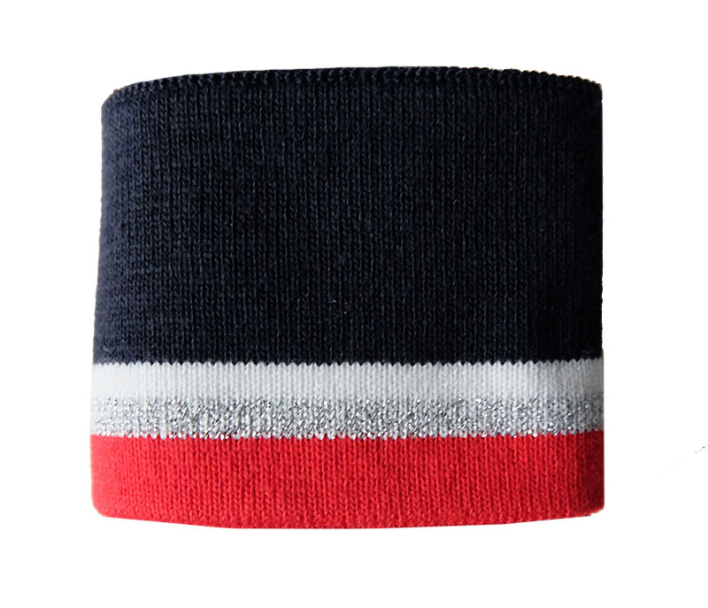 1 Strickbündchen, Collegebündchen in Marine mit Streifen in Rot/Silber/Weiß, 90 x 6 cm – Bild 2