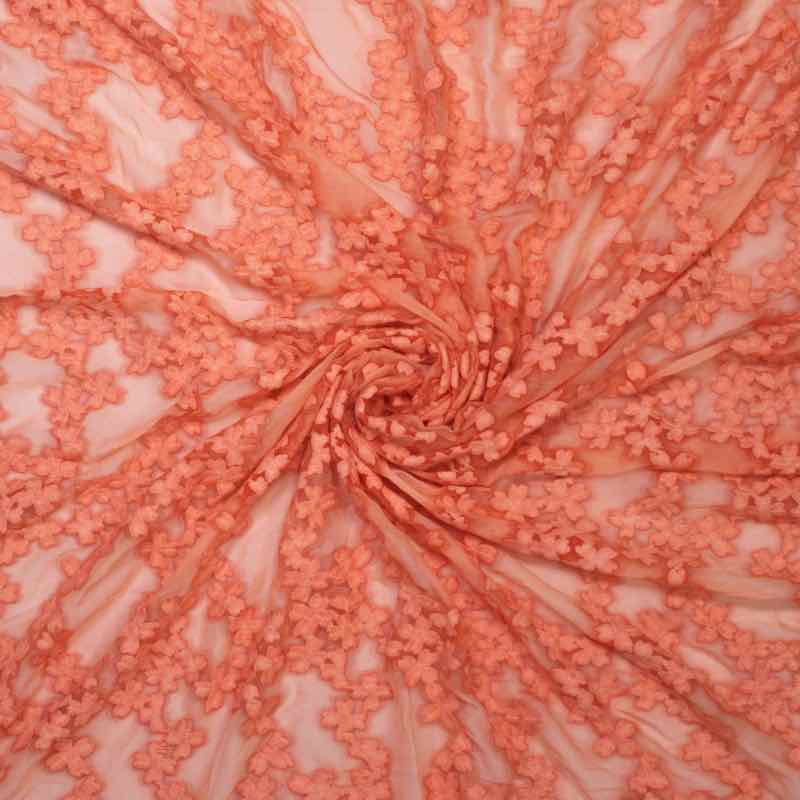 Chiffon, Ausbrenner mit eingewebten Blumen – Mandarine – Bild 3
