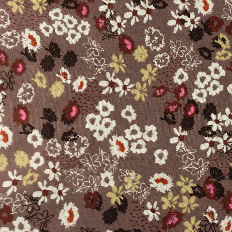 Gauze, Musselin Stoff – Blumen auf Mauve – Organic Cotton
